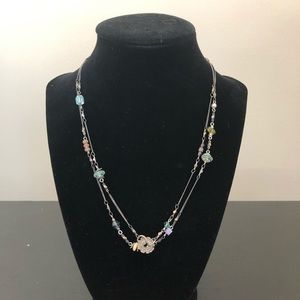 Two strand silver necklace with multicolor beads